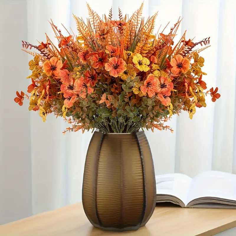 8PCS Artificial flowers Orange Yellow Realistic Plastic autumn Decor for Thanksgiving Halloween Diwali Celebrations C250919