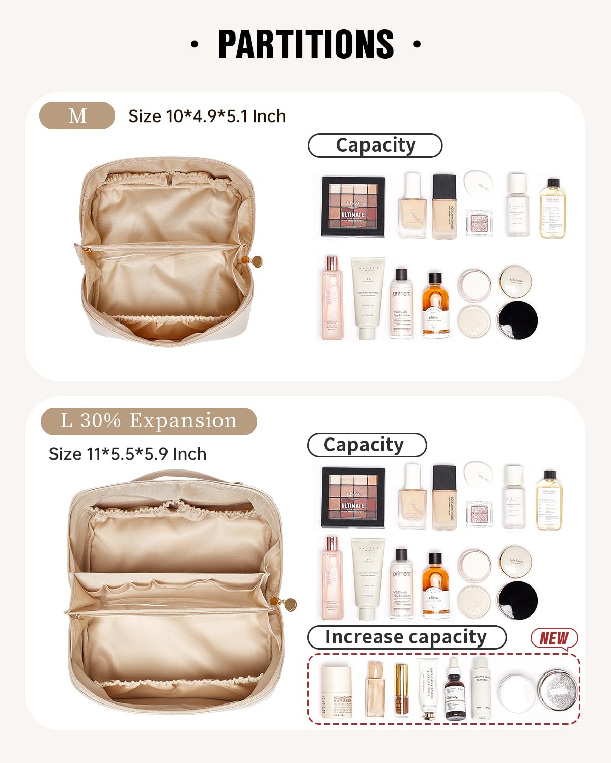 Spacious Waterproof Cosmetic Bag Flat Lay Design Cute Printed Women Travel Makeup Toiletry Bag