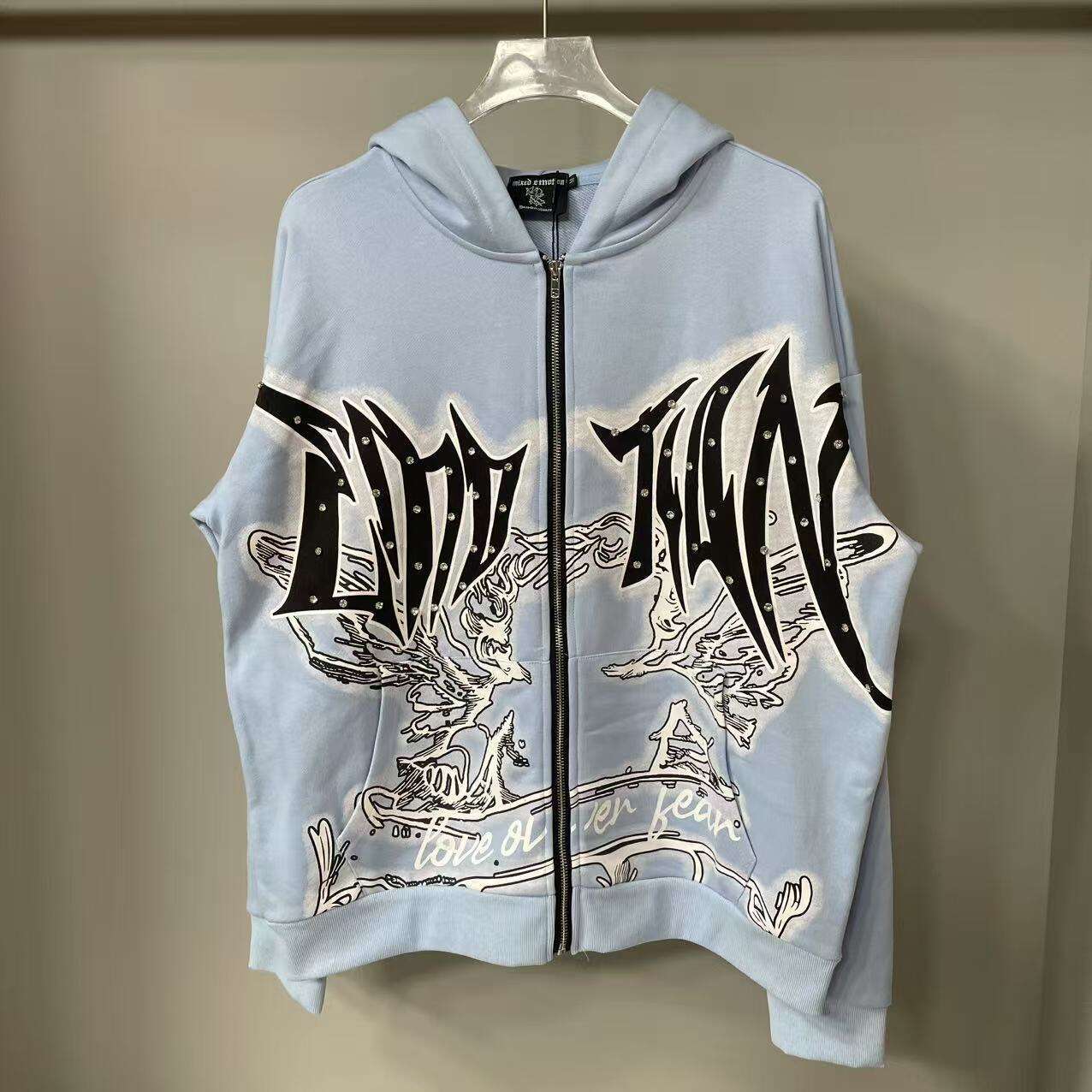 Men's Hoodies Retro Letter Printing Zipper Sweatshirt Jacket Casual Men And Women Fashion Personality Design Hoodie Hip-hop Streetwear