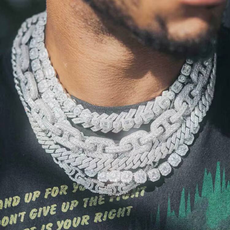 Hot Sale Customized Trend Fine Jewelry Necklace Hip Hop Bling Heavy Chain for Men Gra Certificated 925 Silver Cuban Link Moissanite Chain