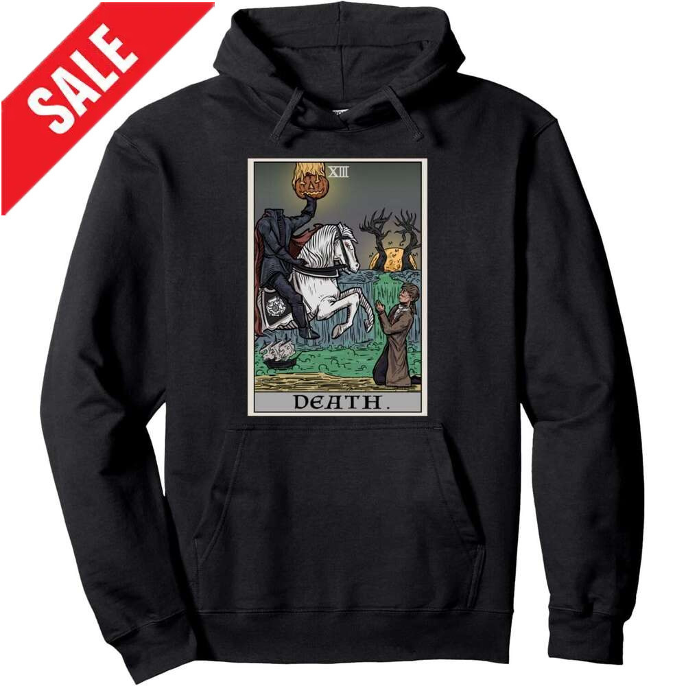 Hoodie for Mens Womens Death Tarot Card Headless Horseman Halloween Spooky Gothic Pullover Hoodie Graphic Hoodies Sweatshirt Pullover Long Sleeve 2025