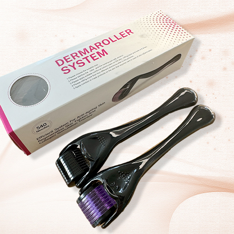 Derma Roller Microneedle Kit 540 Stainless Steel Needles Black Face Beard Roller for Home Use 0.5mm 0.75mm