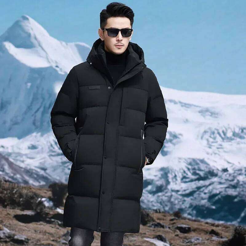 Men's Long Hooded Jackets Duck Down Padding Jacket for Men 2024 Winter Brand Male Coat