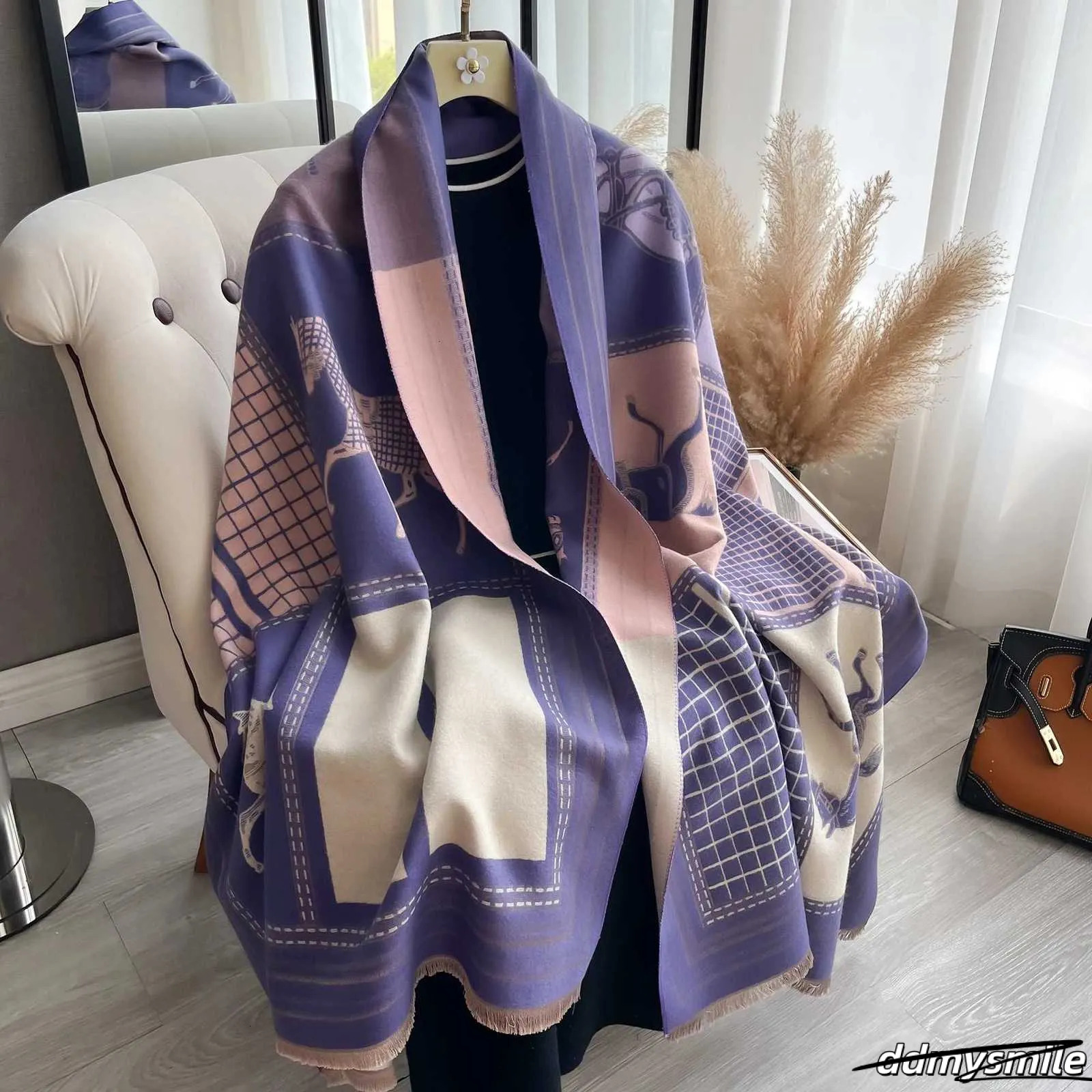 Autumn Winter Women Pashmina Shawls And Wraps Cashmere Blanket Warm Thick Stoles For Ladies Outdoor Scarf 2024 New Print G250818 ddmysmile