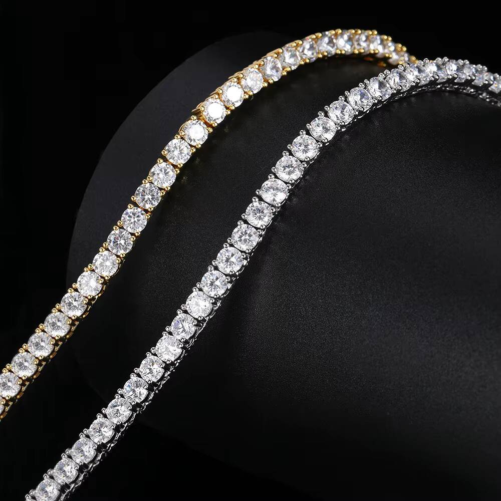 NUOYA Iced Out Hip Hop Diamond Tennis Chain Gold Plated Moissanite Tennis Chain Necklace Luxury Jewelry for Women