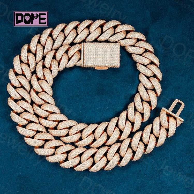 Hiphop Miami Cuban Chain 20mm Borderless Bubble 925 Silver Gold Plated VVS Iced Out Moissanite Cuban Link Chain