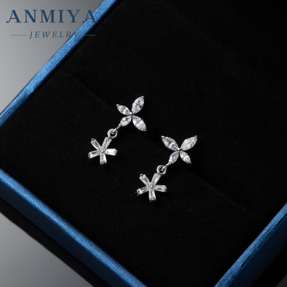 Fashion Jewelry 925 Sterling Silver Flower Earrings Zircon Diamond Dangling Earrings 925 Silver Stud Earrings Women