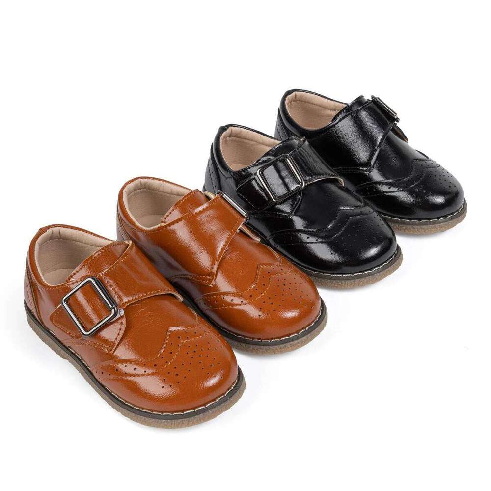 KIDSUN Children Boy Retro Leather Rubber Soft Anti-Slip Flat Sole Fashion Casual Comfortable Lightweight Walking Shoes