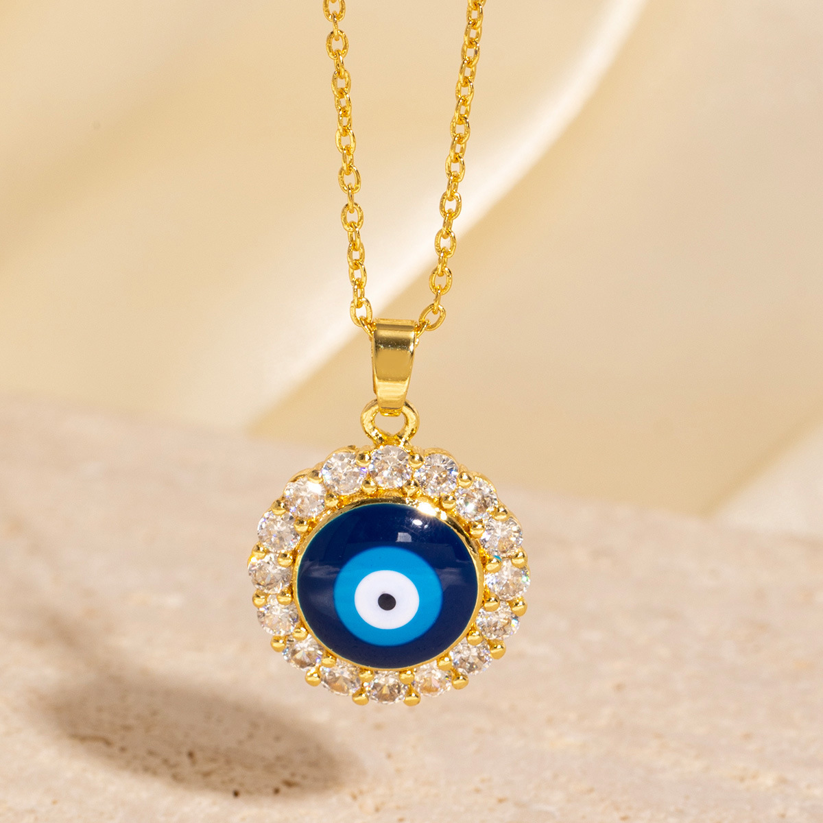 Gold - Toned Evil Eye Pendant Necklace With Crystal - Encrusted Border Protective Daily & Stylish Jewelry Gift For Her High - Quality And Meaningful A