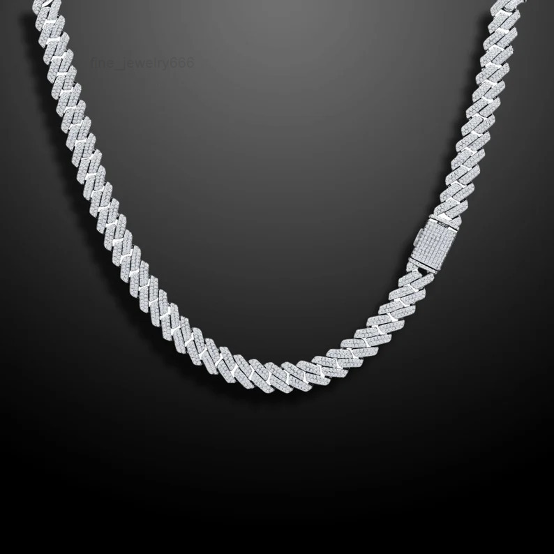 Hot Selling 8mm Cuban Link Chain Cuban Necklace 925 Silver Iced Out Hiphop Moissanite Cuban Chain