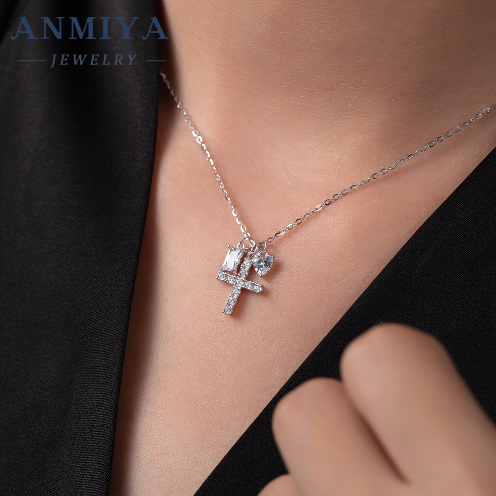 New Arrival 18K Gold Plated 925 Silver Necklace with Zircon Cross Pendant Trendy Link Chain Perfect Gift for Parties