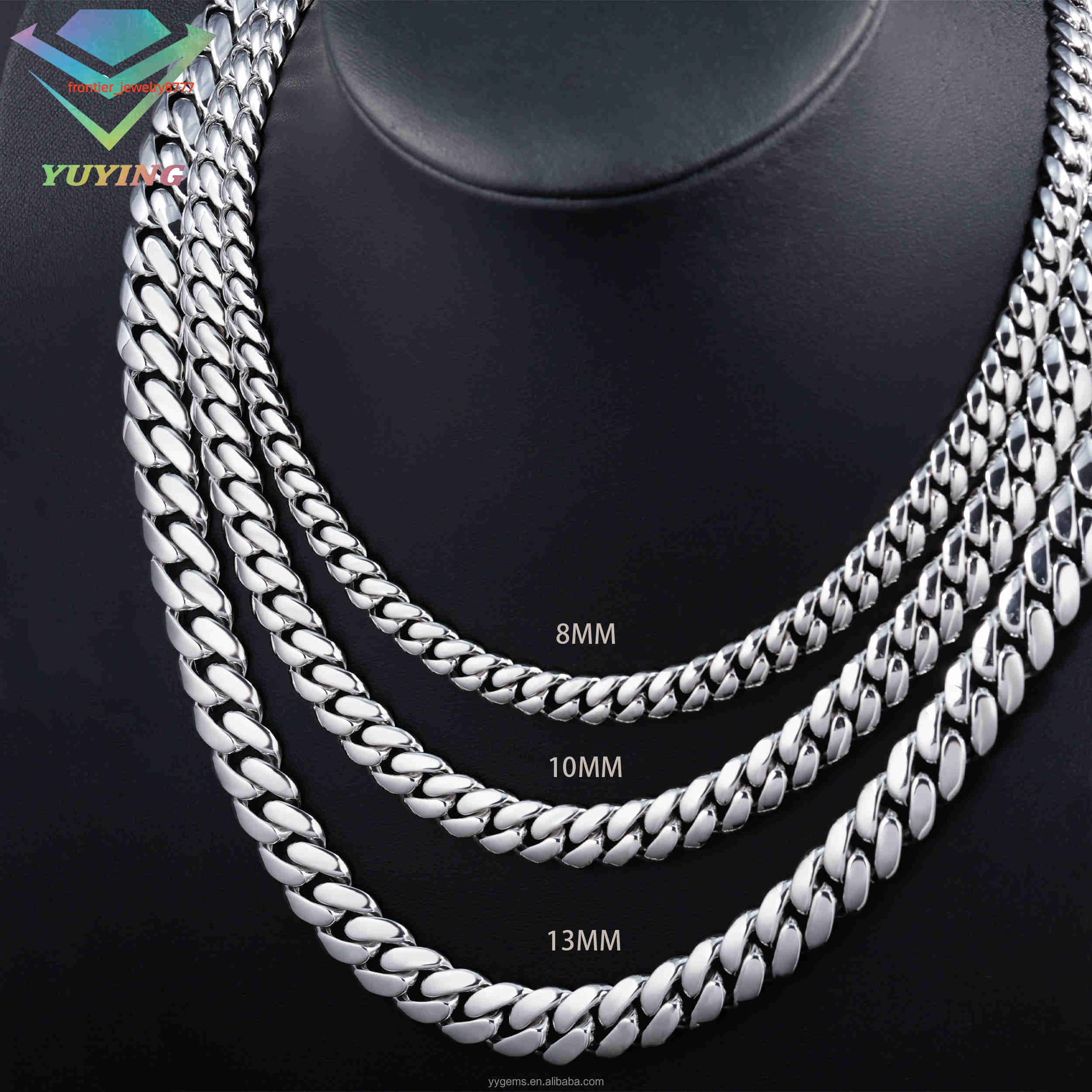 VVS Moissanite Lock Spring Clasp White Gold Plated 81013MM Miami Cuban Link Solid 925 Silver Plain Chain Cuban Chain Necklace