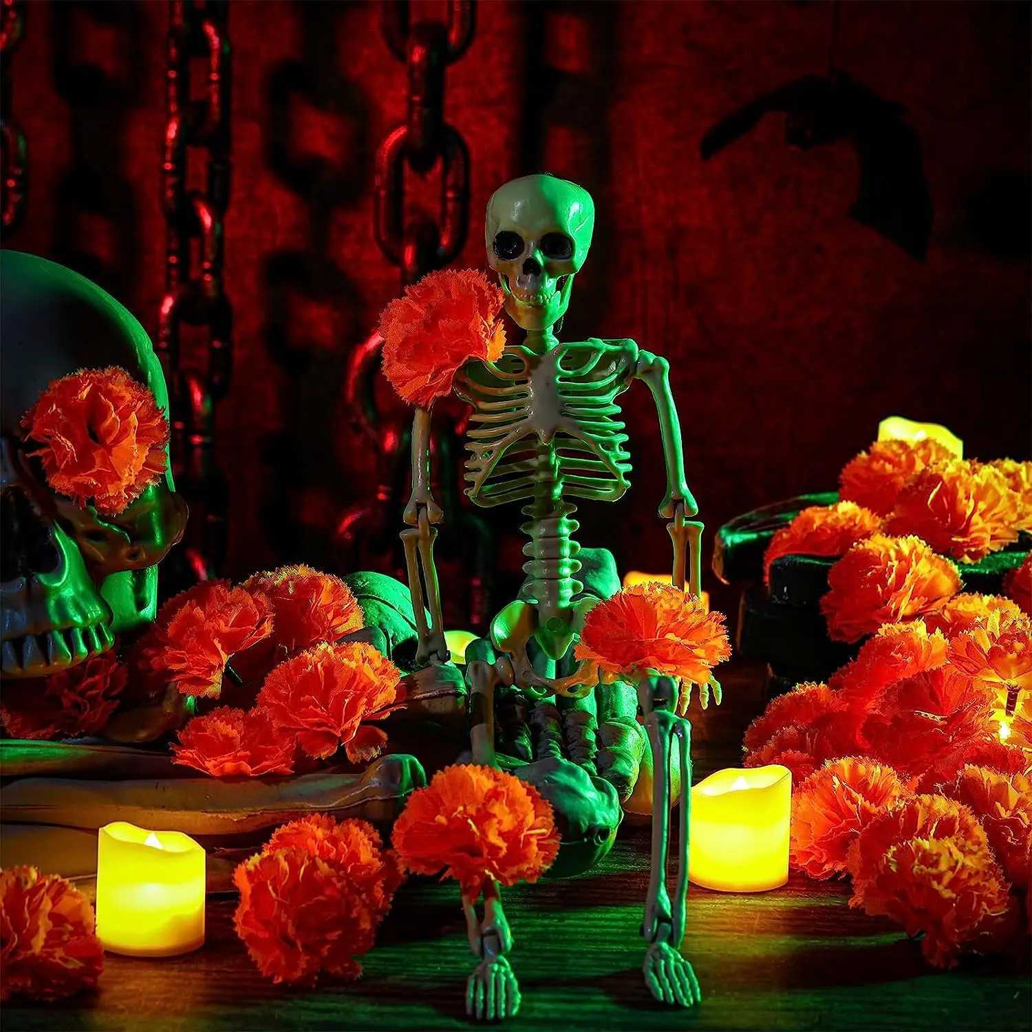 Yannew 100pcs Artificial Marigold Flowers Head Yellow Bulk Day of Dead Decoration for DIY Wreath Halloween Diwali Indian Decor C250919