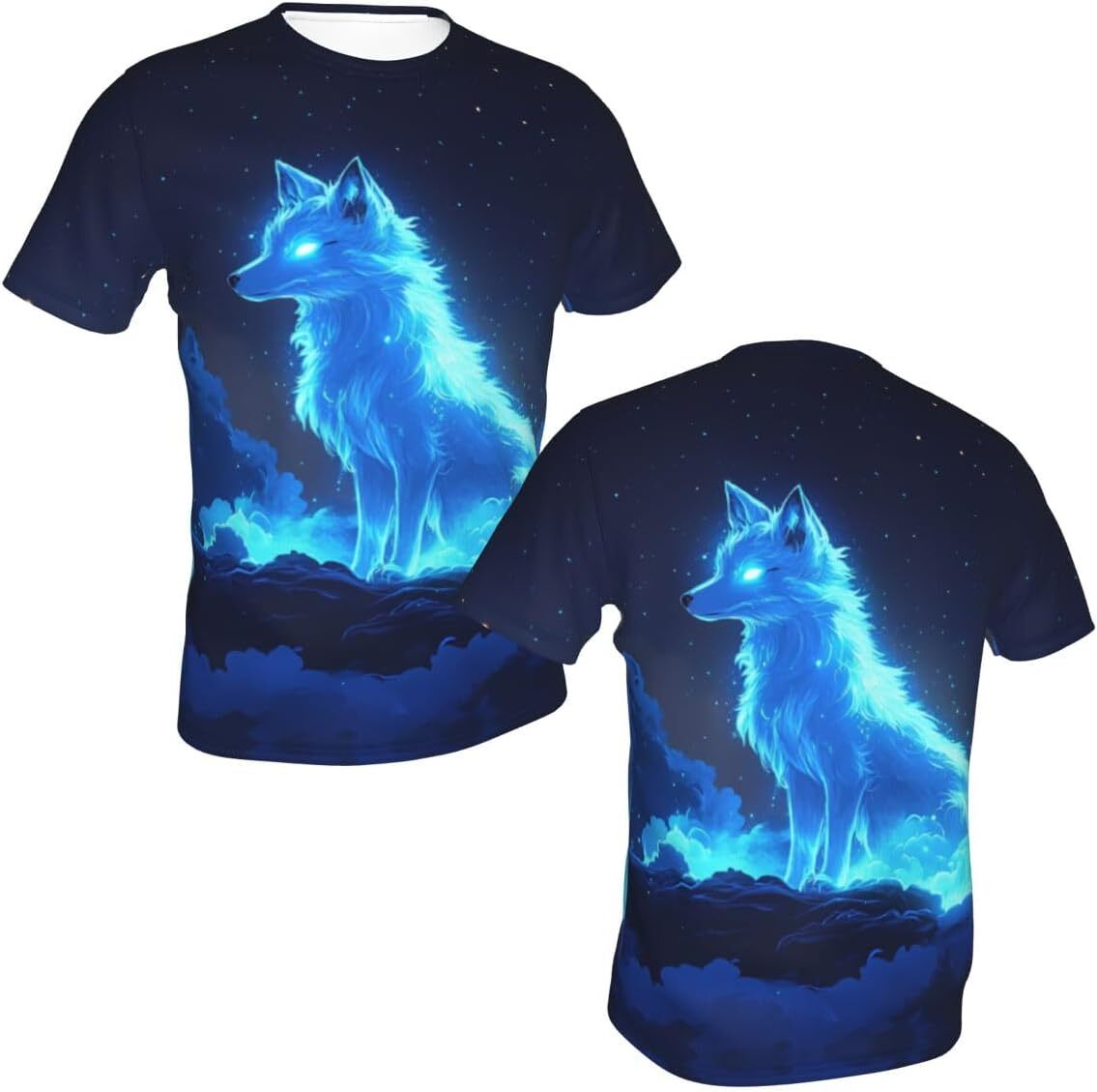 Mens T shirt Glowing Wolf Unisex 3D Pattern Printed T-Shirts Fantasy Animal Wolf Graphic Summer Short Sleeves Fashion Casual Tee Top T-Shirt Shirts Ts