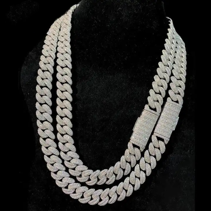 Dope Hiphop 925 Sterling Silver Iced Out Jewelry Sparkling Gold Plated with 15mm18mm20mm Gold Plated Moissanite Cuban Chain