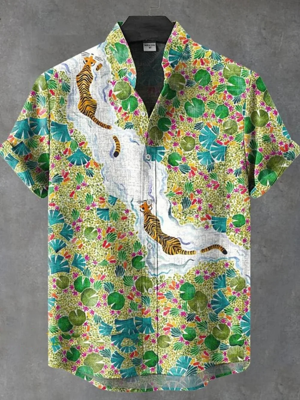 2025 mens standing collar shirt Japanese samurai printed cardigan button up retro linen short sleeved 250919