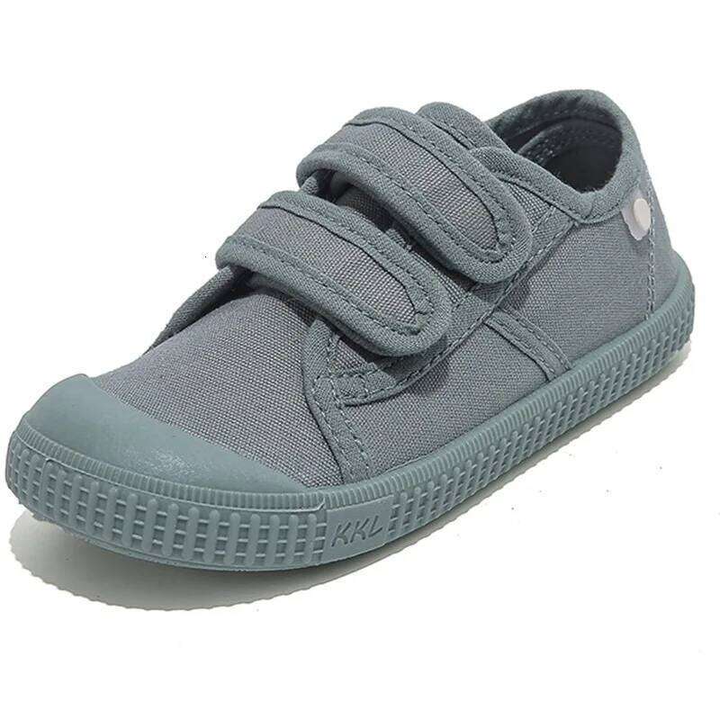 Toddler Kids Retro Canvas Children Soft Bottom Solid Color Board Lightweight Breathable Hook and Loop Casual Shoes