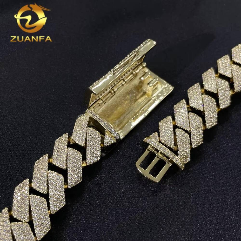 Cheapest Price Hip Hop Jewelry 18MM 4 Rows Prong Set Cuban Link Chain Necklace Iced Out Moissanite Diamond Cuban Link Chain