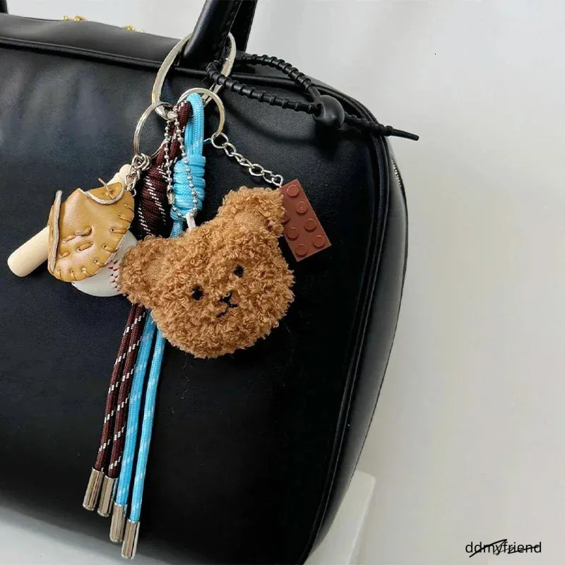 Trendy Accessories Y2k Cute Plush Bear Keychain Puppy Rabbit Baseball Postcard Mobile Bag Pendant For Girl Women Gifts250103 ddmyfriend