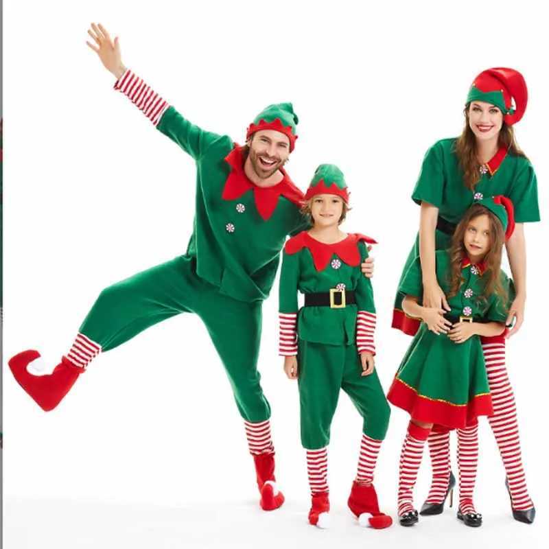 Christmas Halloween Cosplay Green elves Costume For Adult Kids New Year Carnival Party Santa Claus Dress Up Christmas Elf Outfit L250918