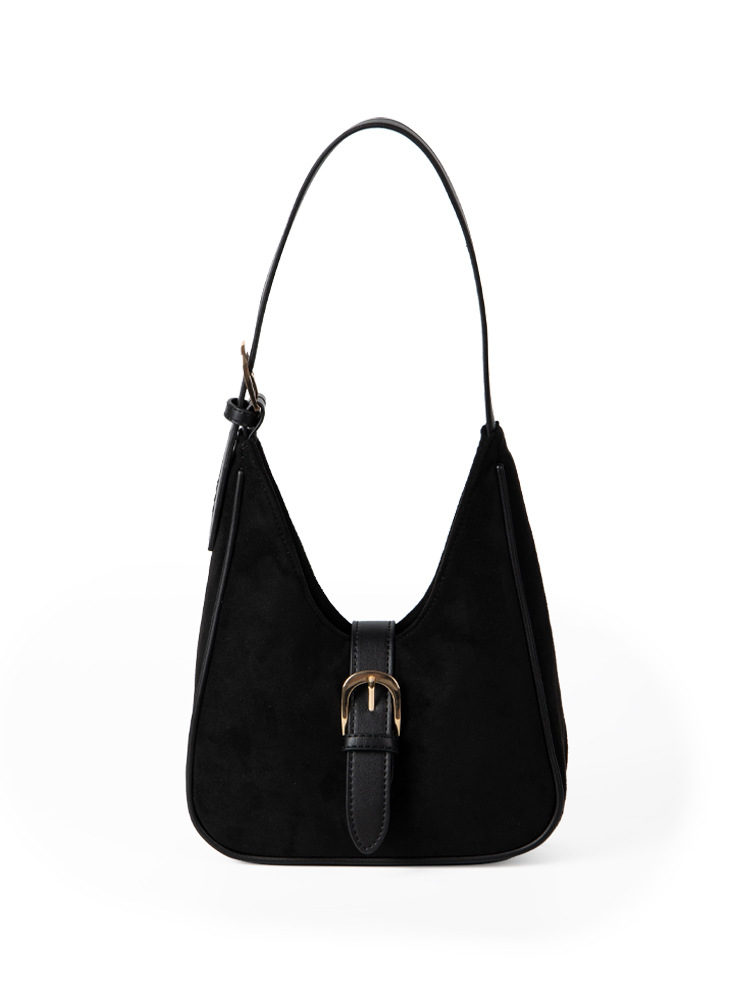 Korean-Style Retro Suede Underarm New Autumn And Winter Style Niche PU Splicing Shoulder Bag Commuting Handbag With A Sense Of