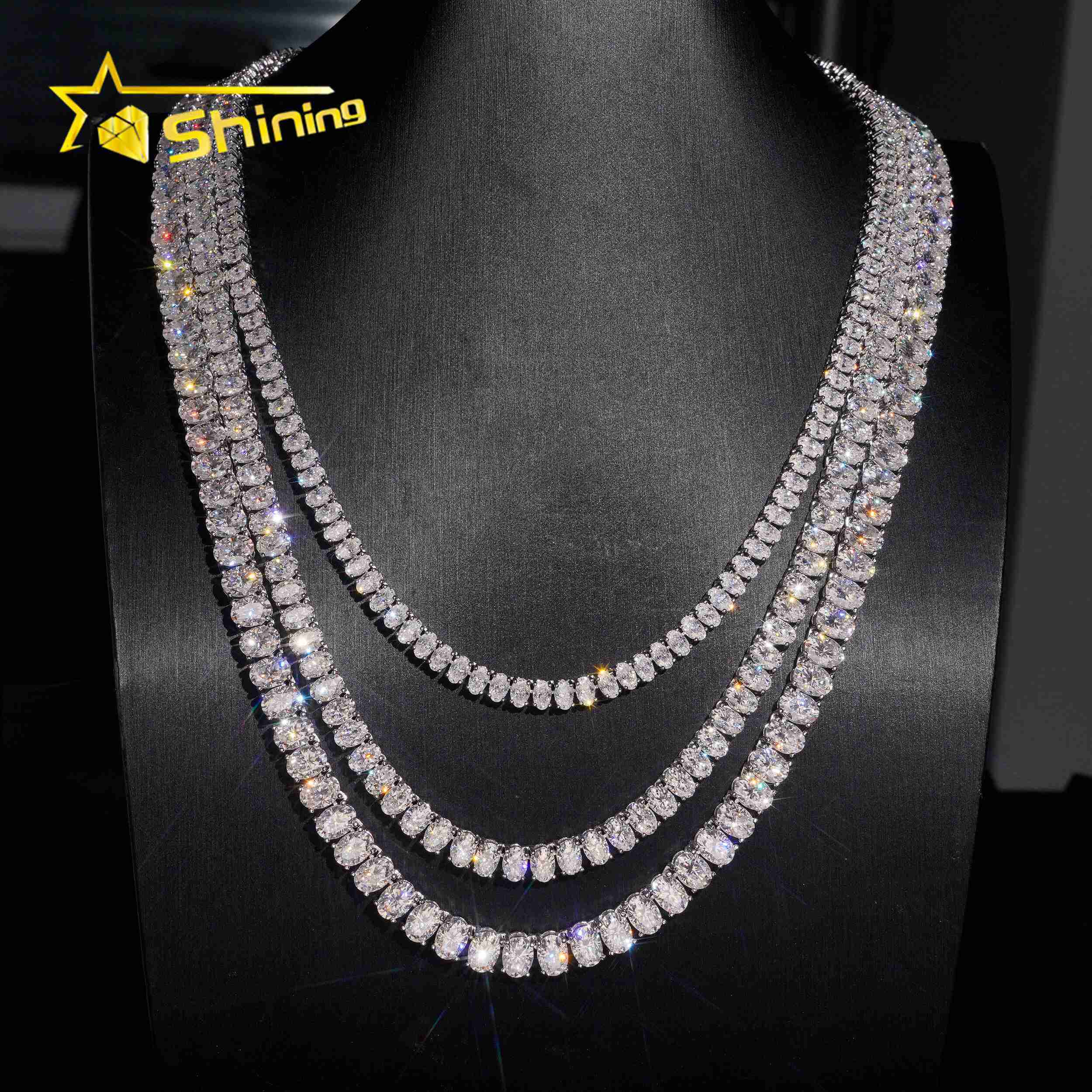Fashion Jewelry Bling Shining Necklace Hip Hop Jewelry Iced Out Oval Cut Moissanite VVS Diamond Tennis Chain