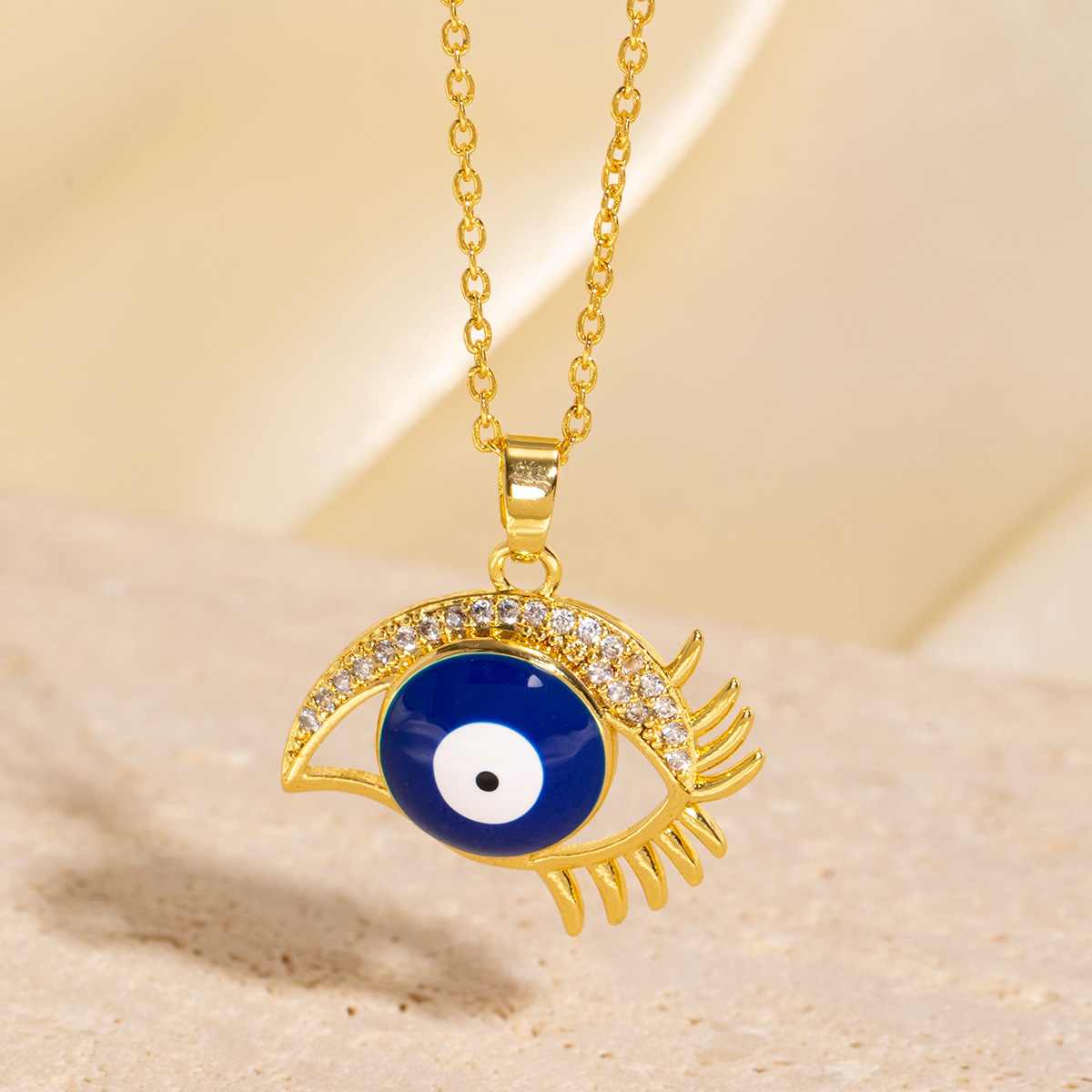 Gold - Hued Mystic Eye Pendant Necklace With Rainbow Gemstones And Sparkly Rhinestones Cute Daily & Glam Jewelry Gift For Her Fine & Fashionable Acces