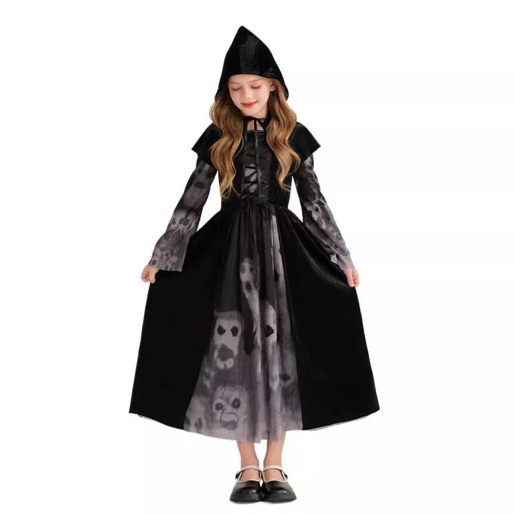 2025 Halloween Childrens Costume Performance Dress Skeleton Kids Clothing Girls Witch Vampire Funny Dress L250918