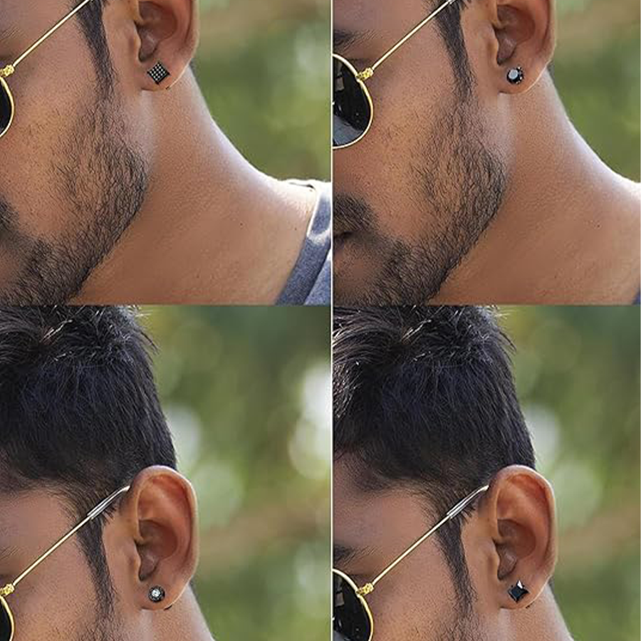 12 Pairs Stainless Steel Stud Earrings Cubic Zirconia Cartilage Barbell Earring Set for Men Women Black Tone 8mm