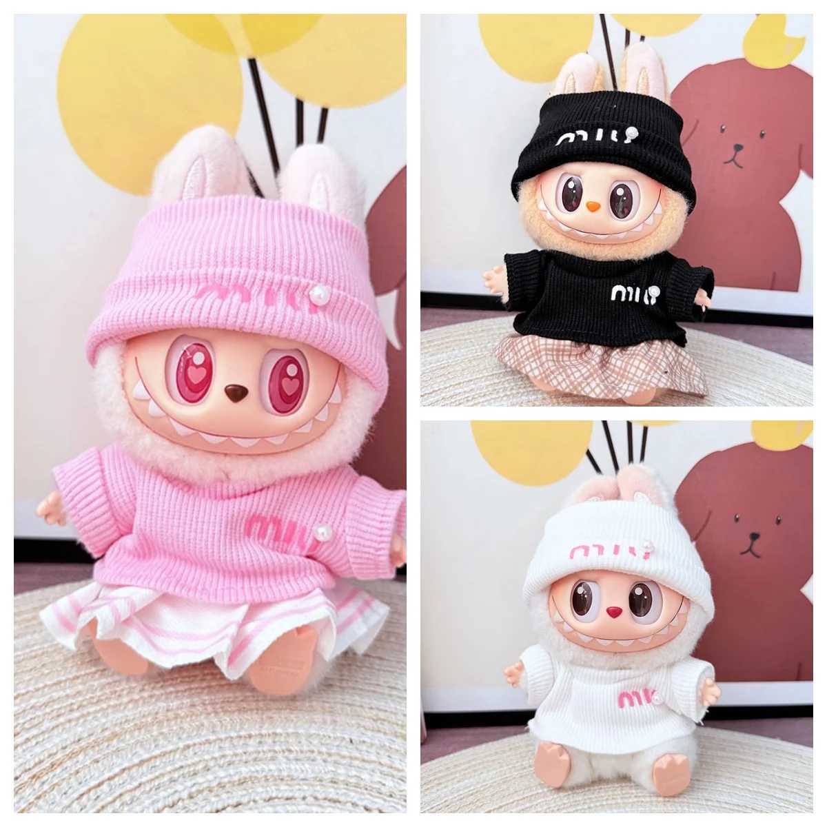 For 17cm Labubu Doll Outfit Wrinkled Skirt Flower Hairpin Set Fisherman Hat Labubu Clothes C250919