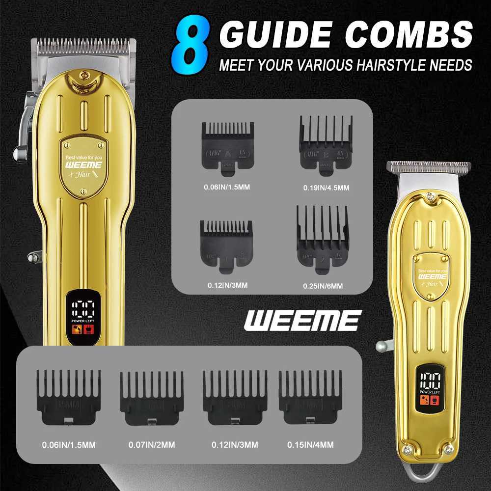 WEEME 819 Silver Barber Clipper Set with LCD Display USB Charging Hair Trimmer TBlade Shaver Gift for Men C250919