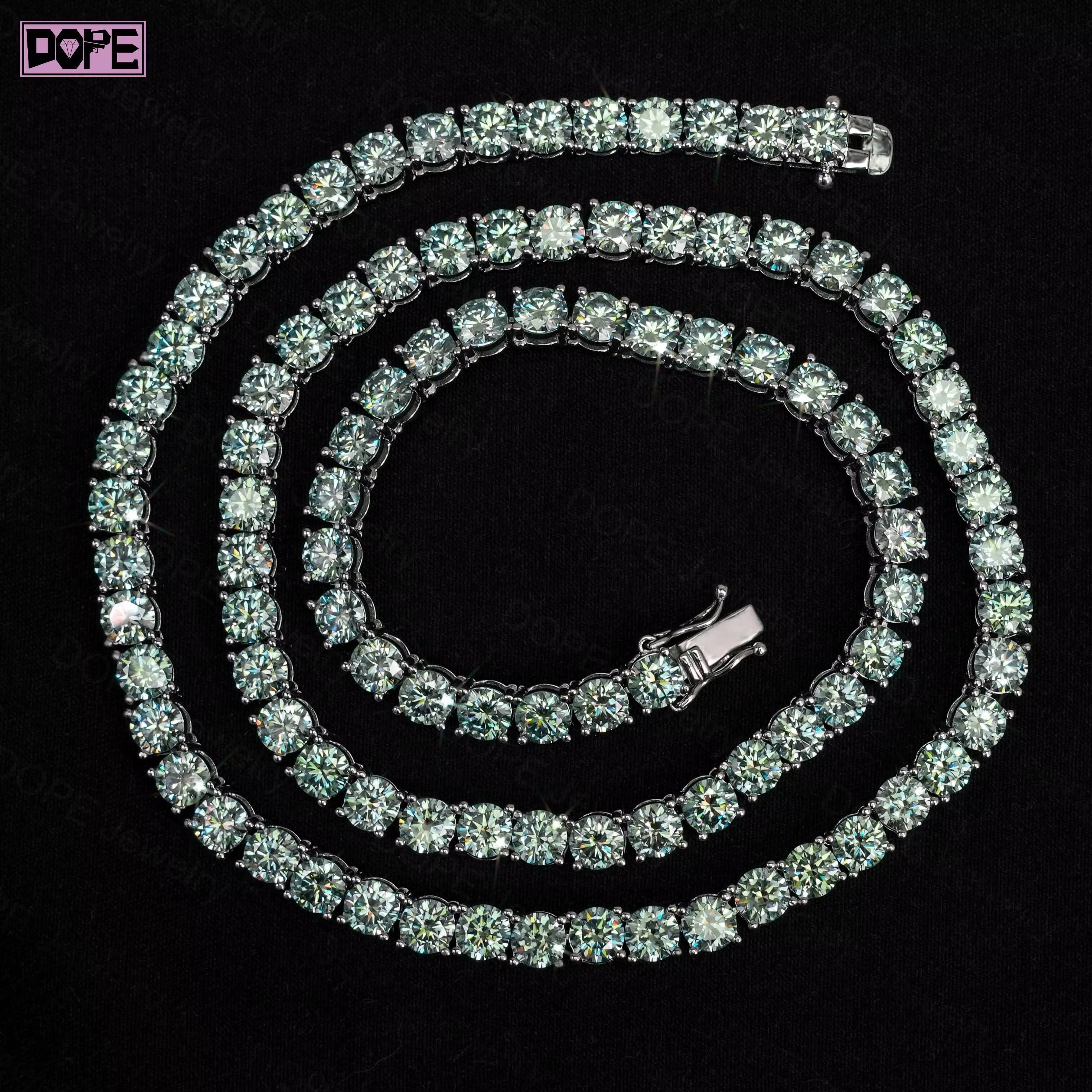 4mm Iced Out Hiphop Pink Moissanite Tennis Necklace 925 Sterling Silver Sparkling Moissanite Tennis Chain