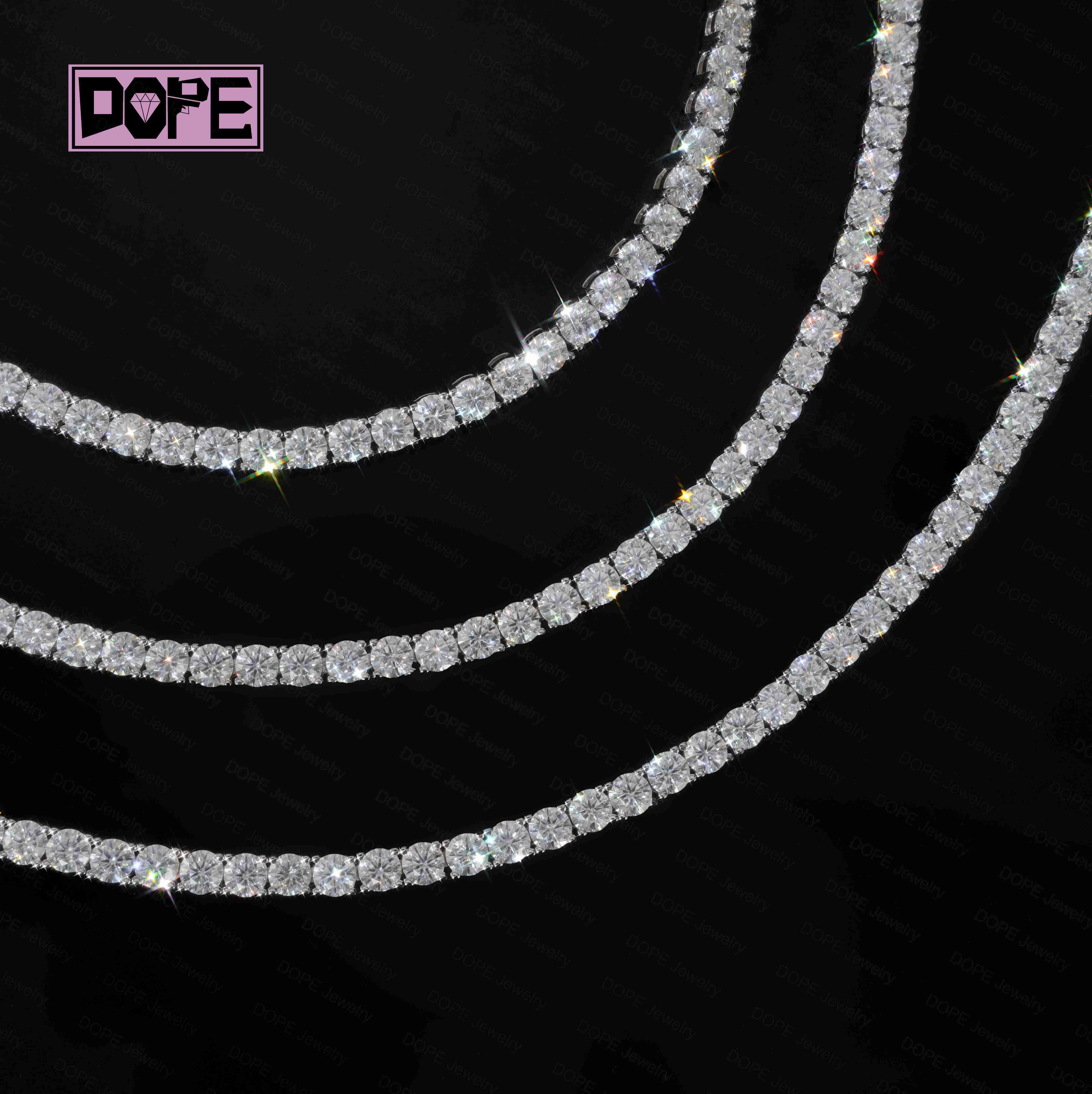 Iced Out VVS 4mm 5mm Moissanite Chain Hiphop VVS Men Tennis Necklace 925 Silver Bling Moissanite Tennis Chain