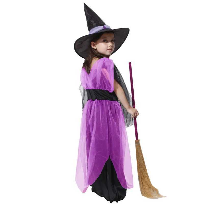 Purple Gothic Girls Halloween Witch Costumes Kids Children Sorceress Cosplay Carnival Purim Stage Show Role Play Party Dress L250918