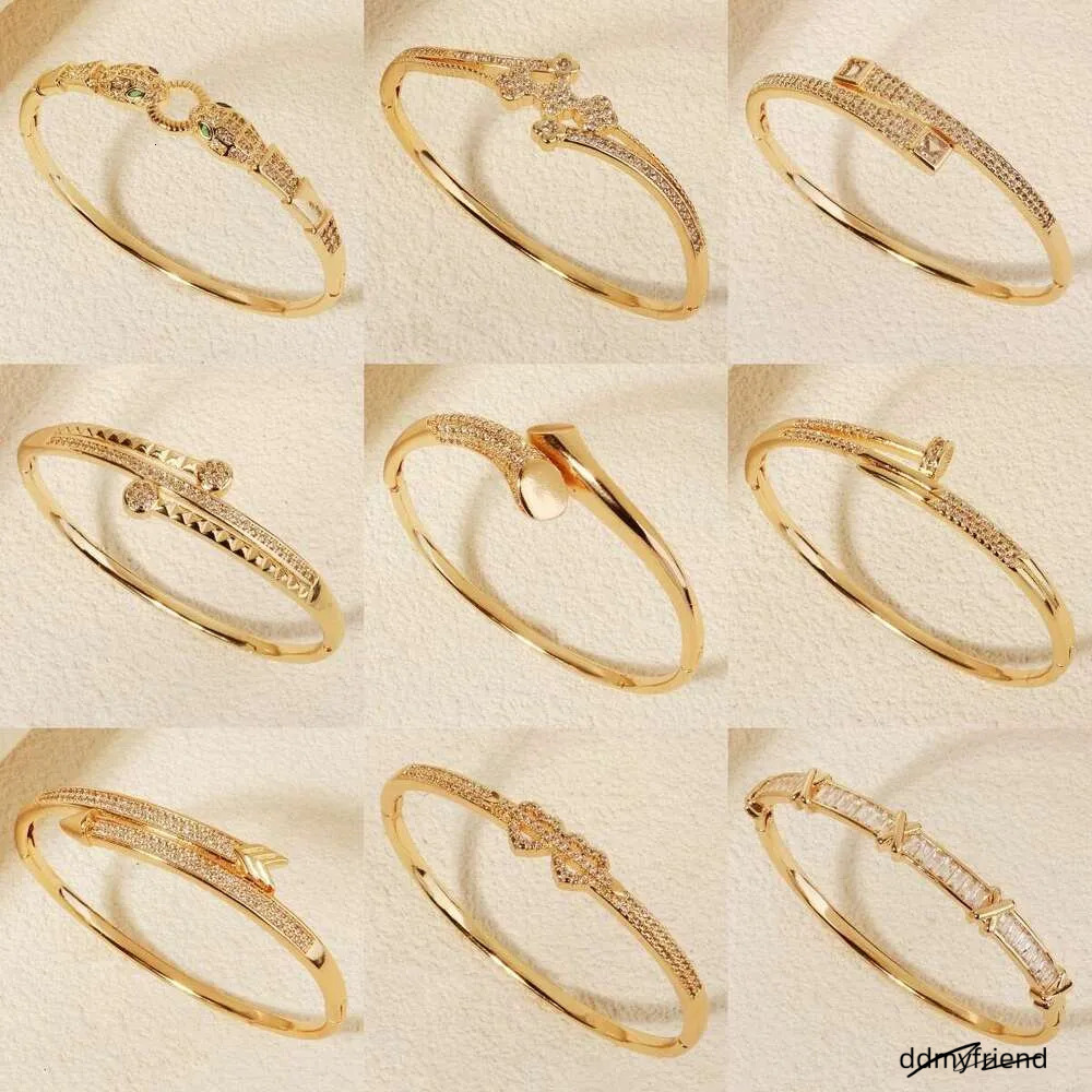Gold Plated Bracelet Women, Elegant Open Bangle, Cubic Zirconia Cuff, Fashion Jewelry For Wedding & Daily Wear ddmyfriend