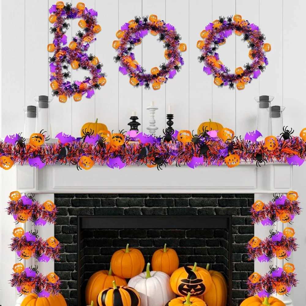 2m Halloween Wreath Pendant Bat Pumpkin Glitter Plastic Halloween Door Hanging for Home Garden Decoration Halloween Decoration C250919