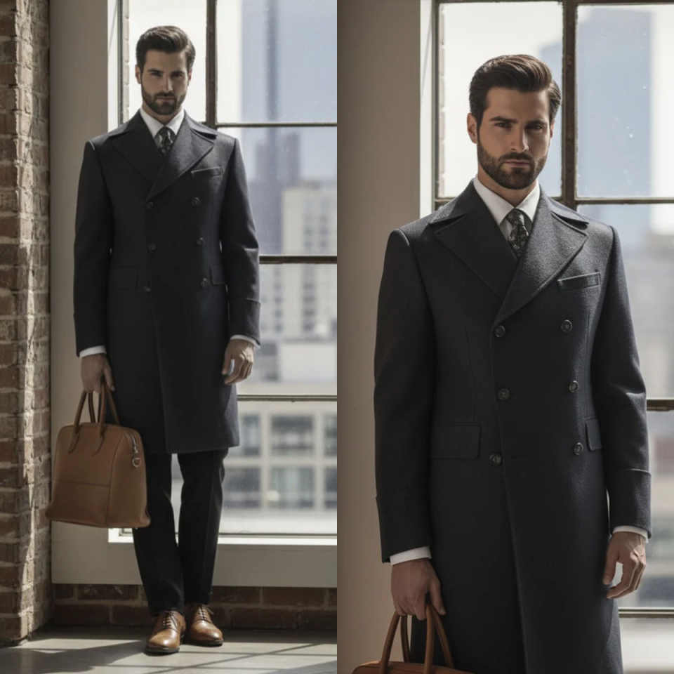 Customized Formal Men Long Overcoat Business Wool Blend Fashion Vintage Coat Classic Fit Jacket One Piece