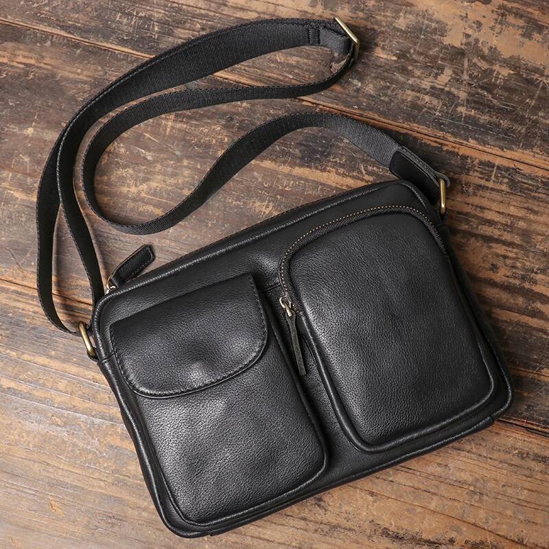 Men's Genuine Leather Shoulder Casual Fashion Crossbody Natural Cowhide Daily Messenger Bag Black Trend Satchels