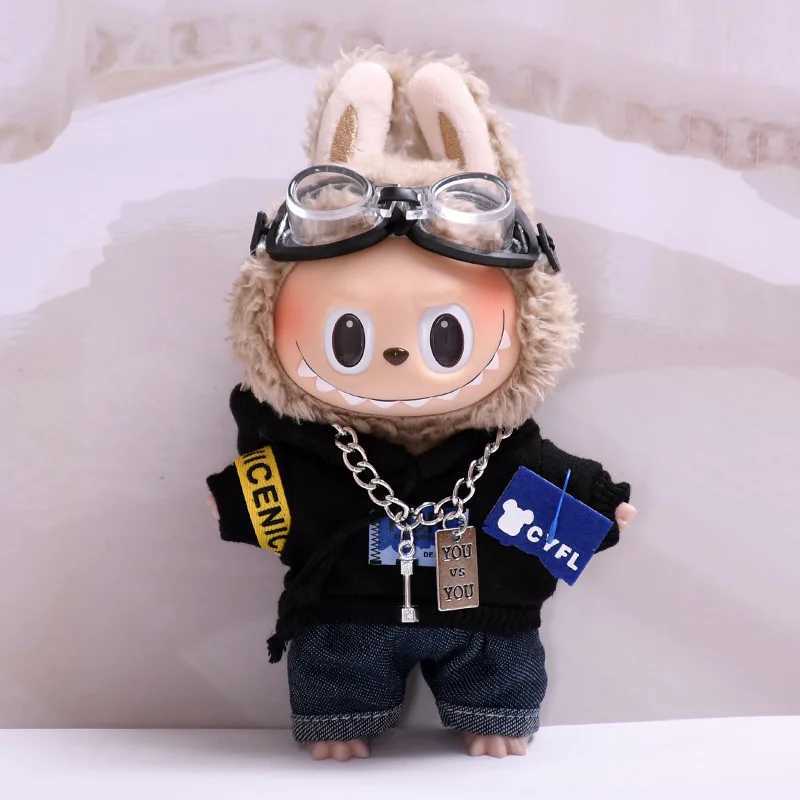 17cm Labubu Dolls Clothing The Monster Clothes Outfit Accessories DIY Kids Gift Pilot Hoodie Jeans Flying Glasses FD06K C250919