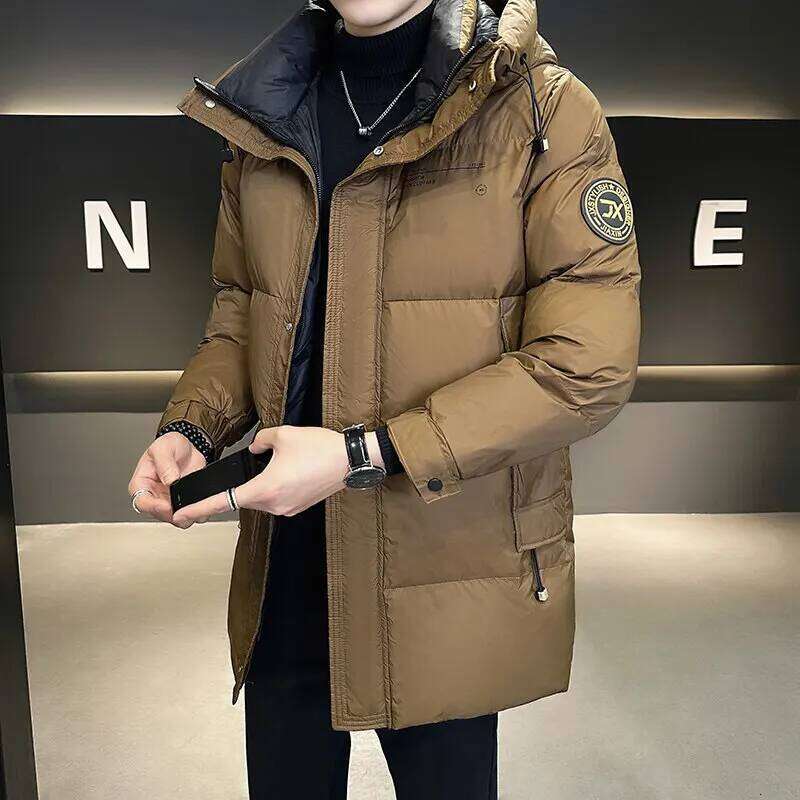 mens thicken warm 2024 jacket white duck jackets men, winter down coat,fashion hooded parkas men size L-4XL