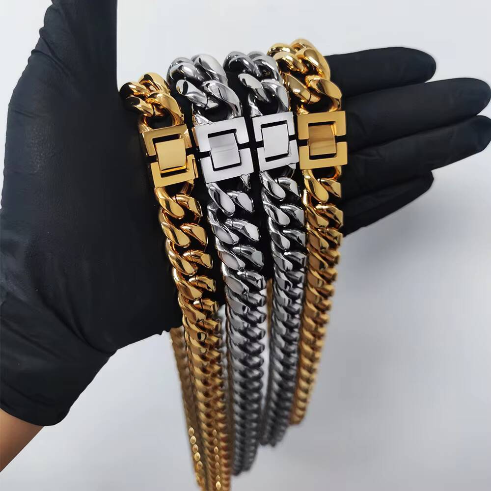 NUOYA Chunky Cuban Chain Necklace 18K Gold Plated Miami Cuban Chain Choker 16mm Width Stainless Steel Chain Necklace for Men