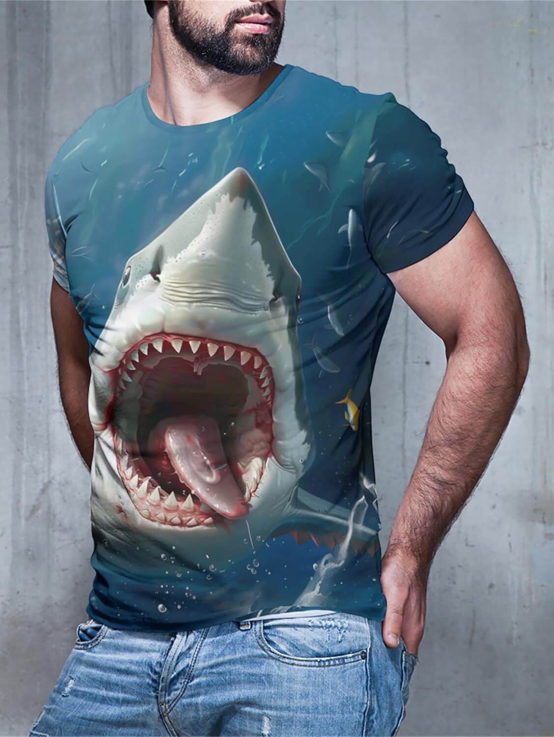 Mens T shirt Mens Shark Ocean Graphic T-Shirt Shark Attack Humorous Marine Biology Animal Science Pattern Male Breathable Tee Top T-Shirt Shirts Tshir