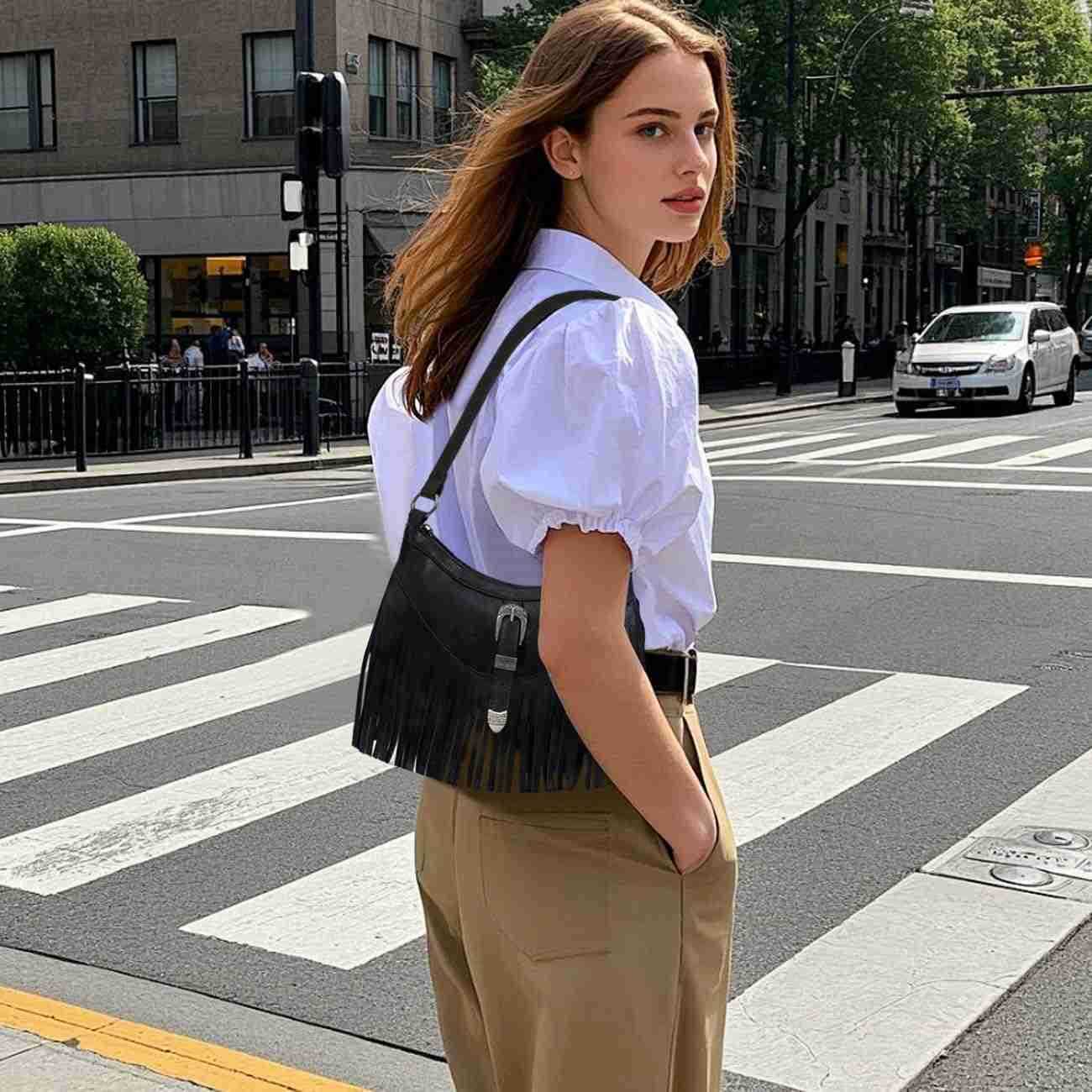 Sunwel Fashion Small Western Fringe Underarm Purse Mini Hipppie Shoulder Bag with Tassel for Women Z250919