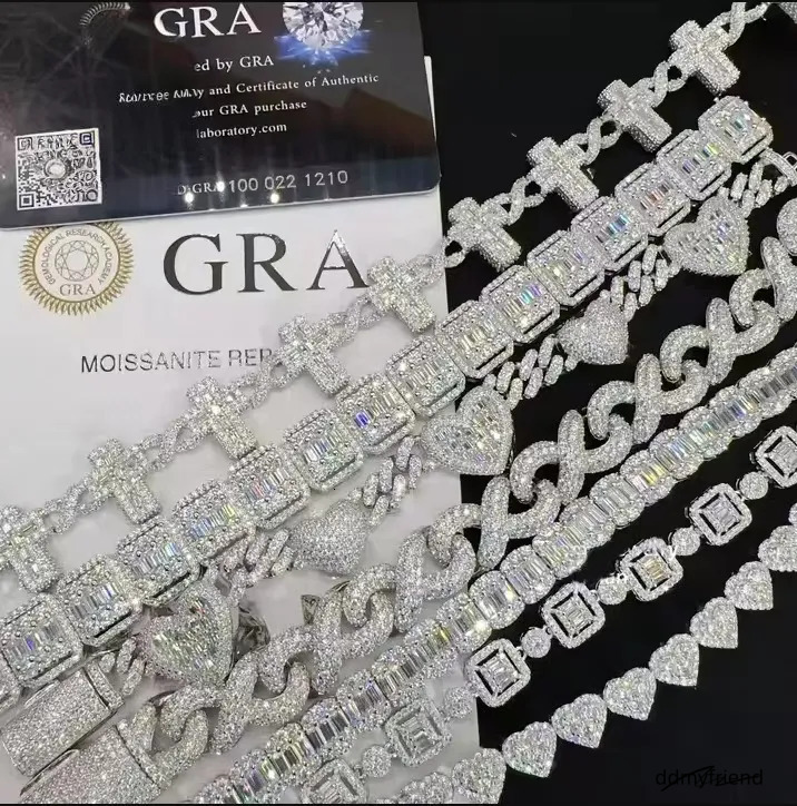 Wholesale Price Lab Dia Sier Vvs Moissanite Iced Out Hip Hop Jewelry Necklace K Chain Tennis Cuban Bracelet M ddmyfriend