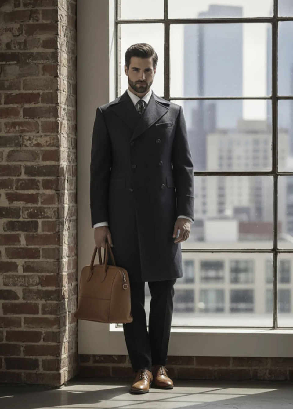 Customized Formal Men Long Overcoat Business Wool Blend Fashion Vintage Coat Classic Fit Jacket One Piece