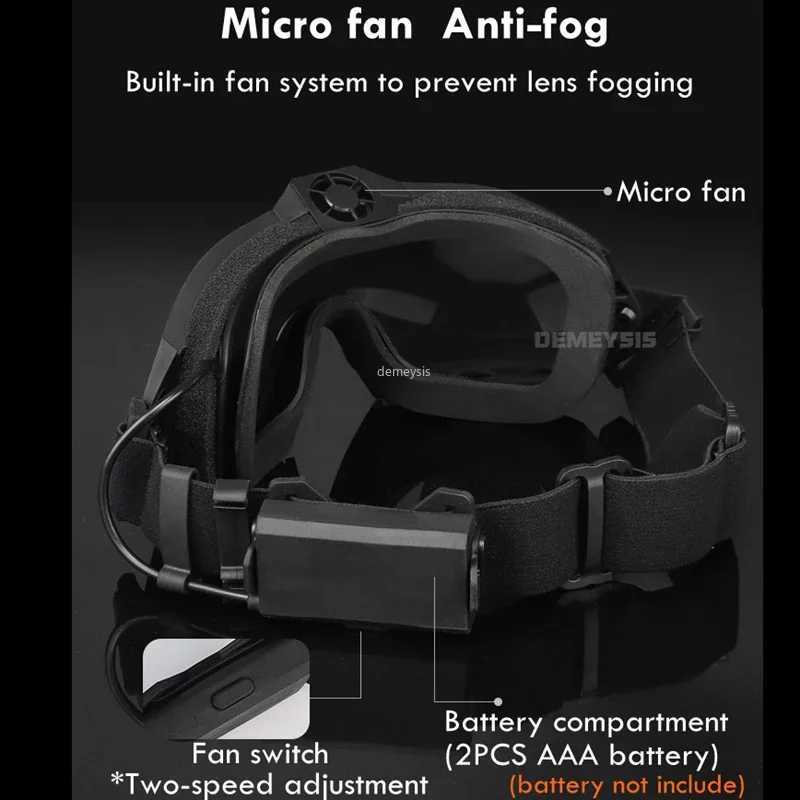 Tactical Goggles with Micro Fan Ourdoor Sport Airsoft Cs Wargame Shooting Glasses for Paintball Eyewear Hiking Sunglasses J250919