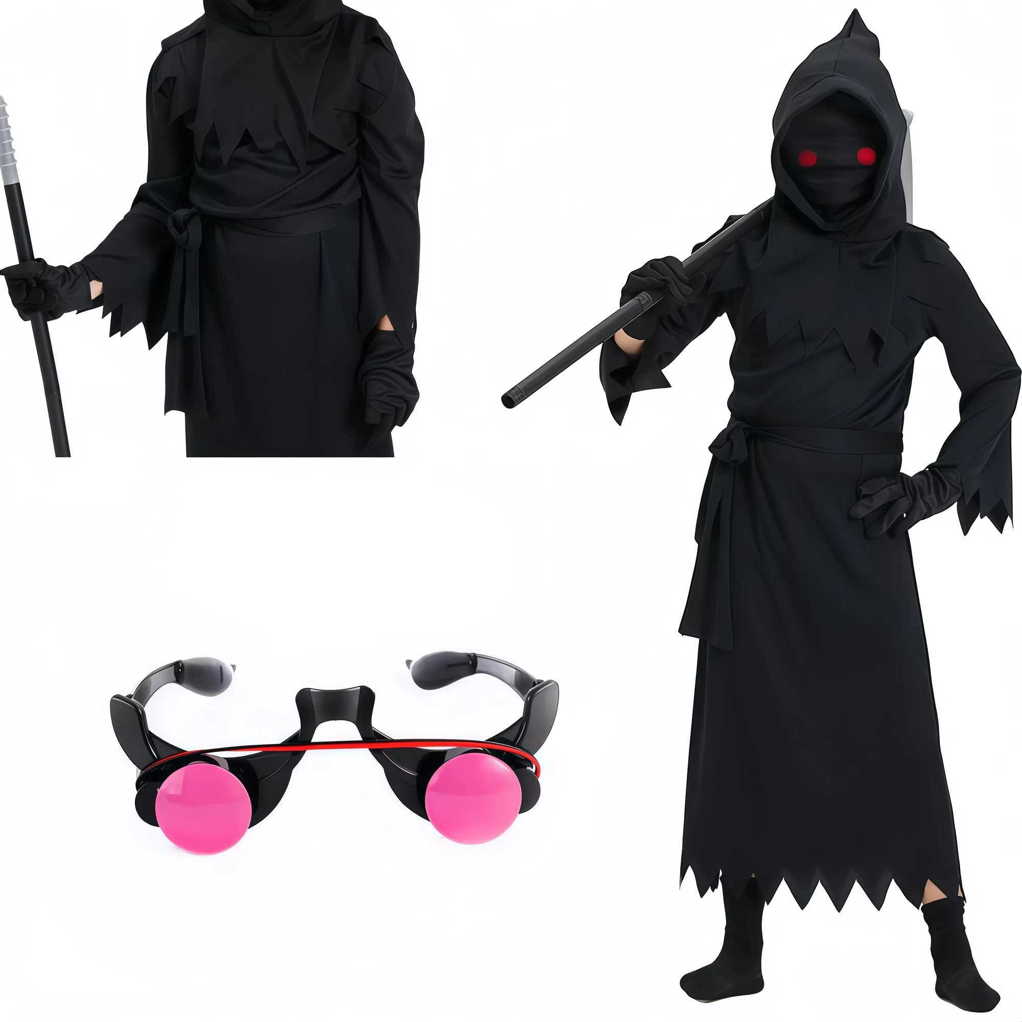Childrens Halloween Cosplay Scythe Monster Grim Reaper Luminous Darkbringer Ghost Costume Disguised Child Devil Clothing Set L250918