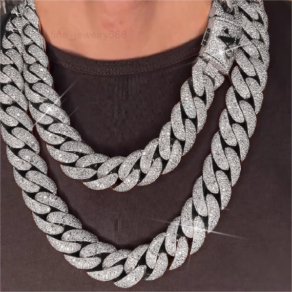20mm Hiphop Miami Moissanite Cuban Chain Iced Out 925 Sterling Silver Moissanite Cuban Link Chain