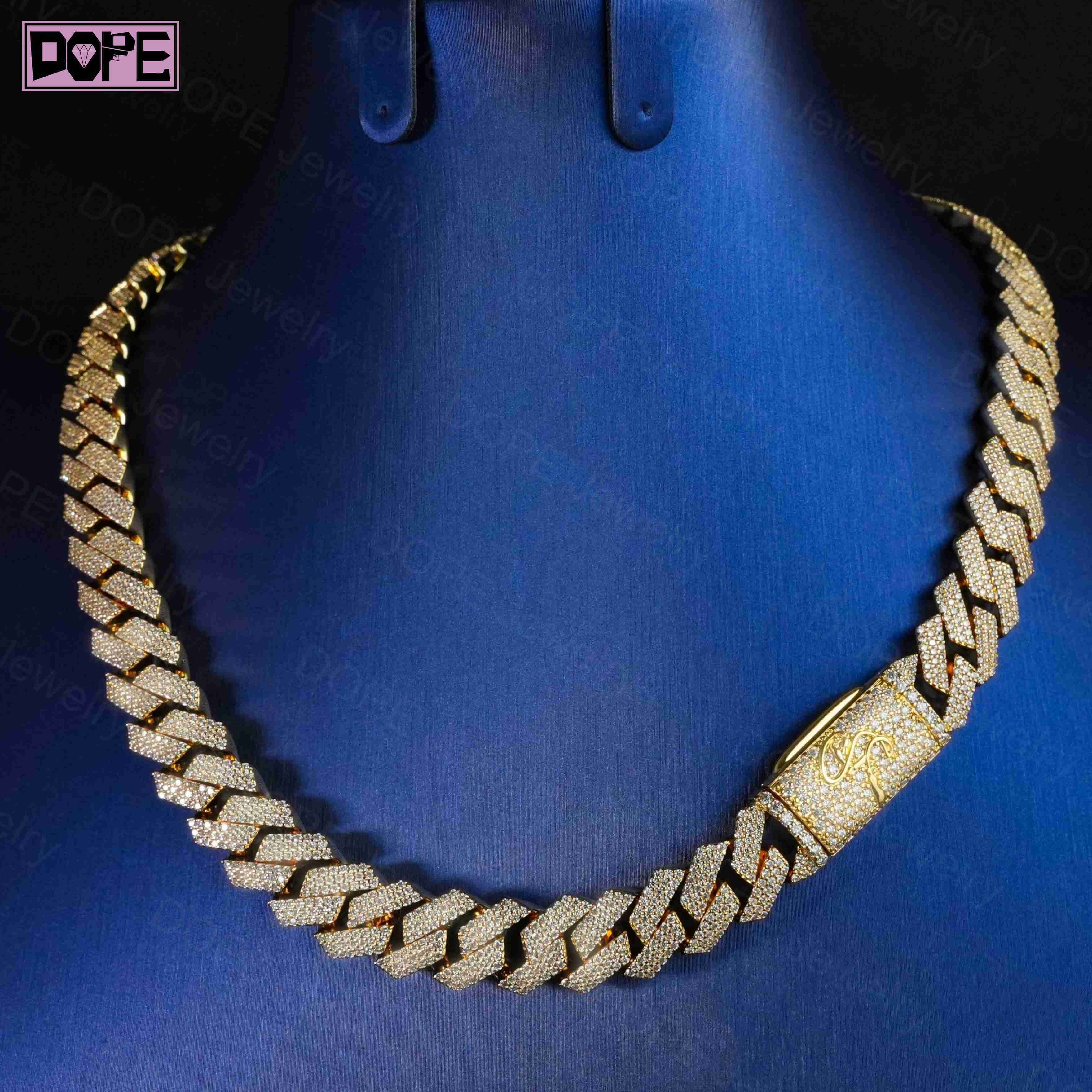 Dazzling 16mm Cuban Link Chain VVS Moissanite Chain 925 Silver Gold Plated Iced Out Moissanite Cuban Chain