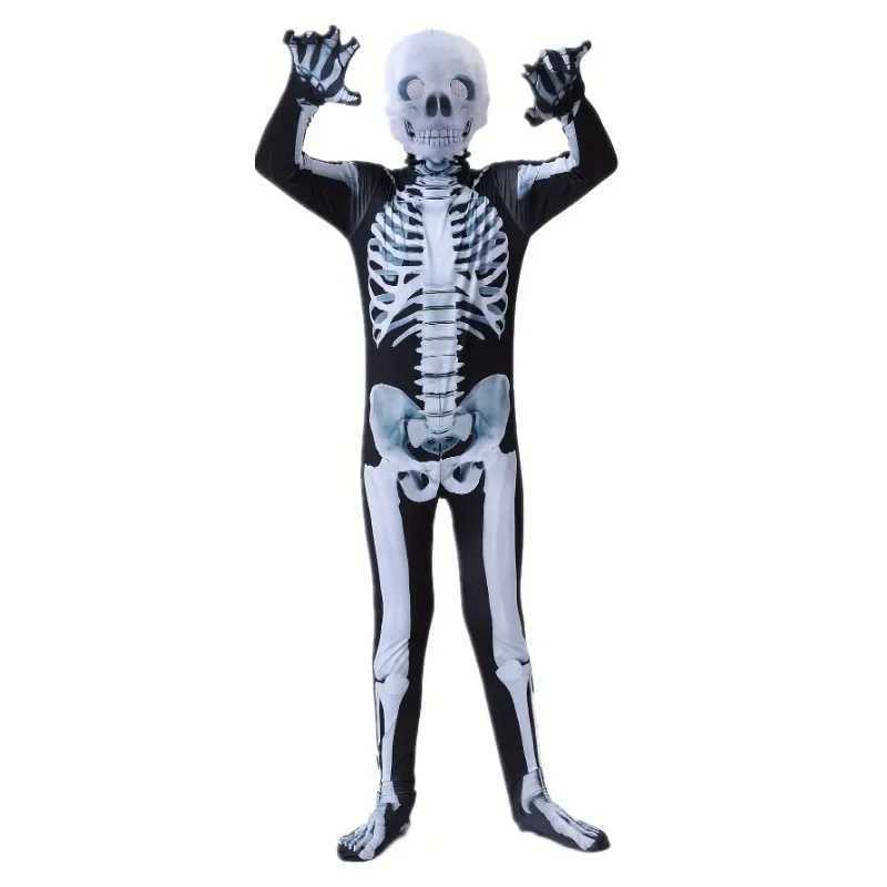 312Y Halloween Boys Skeleton Costume Printed Skeleton Mask Jumpsuit with Scary Mask Spooky Devil Role Play Holiday Party L250918